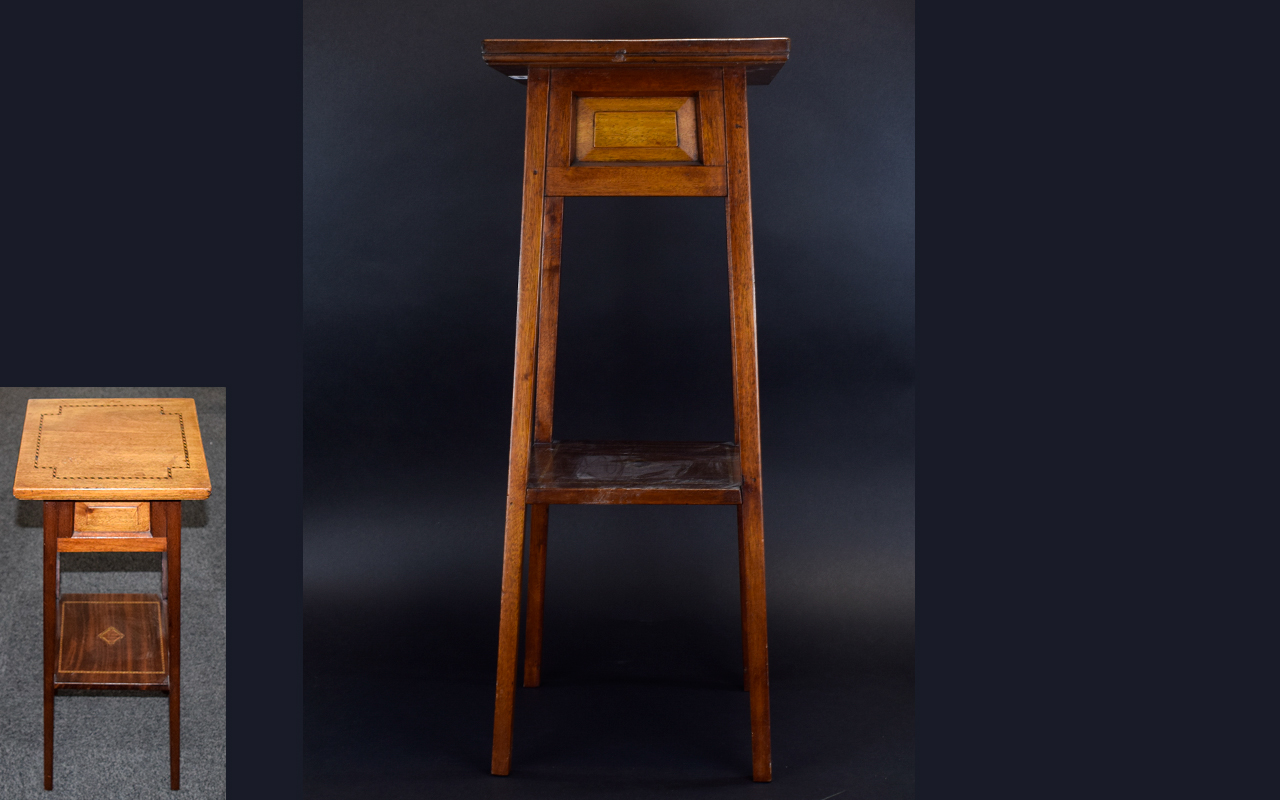 Arts and Crafts Inlaid Oak Display Stand on Tapered Form.