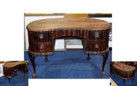 Kidney Shaped Converted Dressing Table, Scalloped Edge, Fluted Body, Raised on Claw and Ball Feet.
