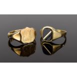 Gents 9ct Gold Signet Dress Rings ( 2 ) In Total. Both Rings Fully Hallmarked.