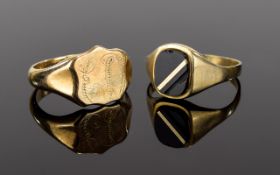 Gents 9ct Gold Signet Dress Rings ( 2 ) In Total. Both Rings Fully Hallmarked.