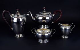 Art Deco Period - Good Quality ( 4 ) Piece Tea and Coffee Silver Service of Solid Construction.