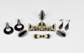 A Collection Of Reproduction Art Deco Jewellery Six items in total to include large enamel