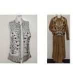 A Vintage Monsoon Cotton Maxi Dress And Two Embroidered Waistcoats 1980's long smocked cotton