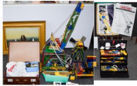 Large Collection of Meccano including large built crane and windmill, Crane measures 42 inches high.