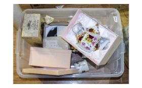 Collection of Assorted Items including boxed Leonardo Collection ornaments and doll, linen,