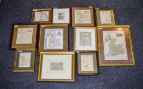 Collection Of 11 Framed Lancashire Maps, 18th/19thC, Publishers To Include William Darton.