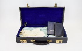 Masonic Interest Cased Ceremonial Apron And Books Vintage leather bound slim rectangular brief case