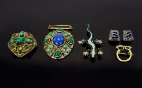 A Collection Of Vintage Costume Jewellery Five items in total to include large oval statement