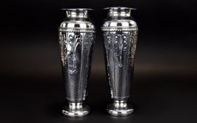 A Pair Of Early 20th Century Beldray Metalware Vases Two trumpet form vases in late nouveau style