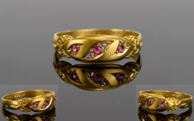 Edwardian Period 18ct Gold Claddagh Ruby and Diamond Set Ring. Fully Hallmarked for Birmingham 1909.