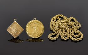 A Small Collection of 9ct Gold Jewellery Pieces ( 3 ) In Total. Comprises 1/ 9ct Gold Rope Chain.