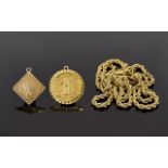 A Small Collection of 9ct Gold Jewellery Pieces ( 3 ) In Total. Comprises 1/ 9ct Gold Rope Chain.