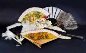 Collection Of Decorative Hand Fans, To Include Feather, Silk,