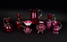 Seven Pieces Of Cranberry Glass,