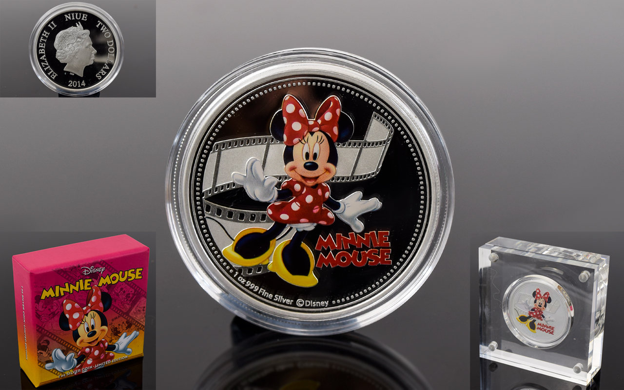 Disney Ltd Edition - Minnie Mouse 2014 1 oz Silver Proof Coin ( Coloured ) Mintage 10,000. Purity .