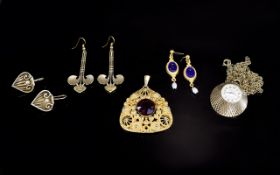 A Collection Of Gold Tone Vintage Costume Jewellery Five items in total to include West German