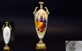 Royal Worcester Hand Painted Twin Handle Vase ' Fallen Fruit ' Stillife. Signed Ricketts.