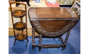 Jacobean Drop Leaf Gate Leg Table. Height 30 inches. 30 x 40 inches.