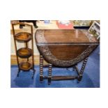 Jacobean Drop Leaf Gate Leg Table. Height 30 inches. 30 x 40 inches.