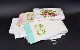 A Collection Of Vintage Embroidered Linen A small and varied collection to include crochet detail
