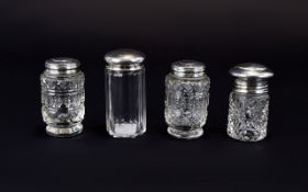 Victorian Period Silver Topped Cut Glass - Ladies Vanity Jars ( 4 ) In Total.