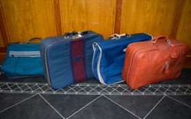 A Collection Of Luggage Bags 4 in total including an orange Samsonite suitcase, blue Lark suitcase,