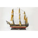 Model Spanish XIXth Century Sailing Ship, wooden, three masted vessel with rigging and sails,