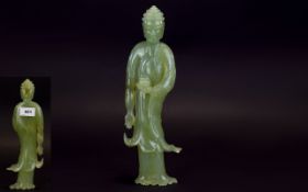 Chinese Green Jade Carved Figure, Height 11 Inches, fashioned in smooth,