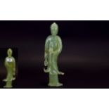 Chinese Green Jade Carved Figure, Height 11 Inches, fashioned in smooth,