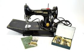 Antique Singer Portable Electric Sewing Machine Model 221K1 Rotary Hook Reverse Feed Finished in