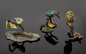 A Very Good Collection of Vintage - Quality Cold Painted on Metal Bird Figures / Sculptures In