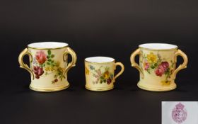 Royal Worcester Blush Ivory - Pair of 3 Handle Cups,