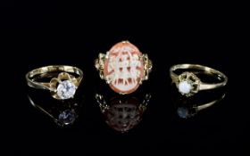 Three 9ct Gold Dress Rings, Set With A CZ,