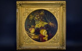 Early 19th Century English School Oil on Canvas Stillife of Fruit and Vase on a Table.