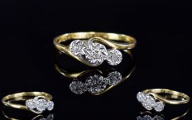 18ct Gold and Platinum Illusion Set 3 Stone Diamond Ring. Fully Hallmarked, Ring Size ' O ' c.