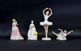 Four Lady Figures. Including a 1764 style German ballerina (2 fingers on right hand missing).