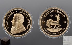 South African Mint Ltd and Numbered Edition 2017 1 oz Gold Proof Krugerrand, Proof Coin & Privy