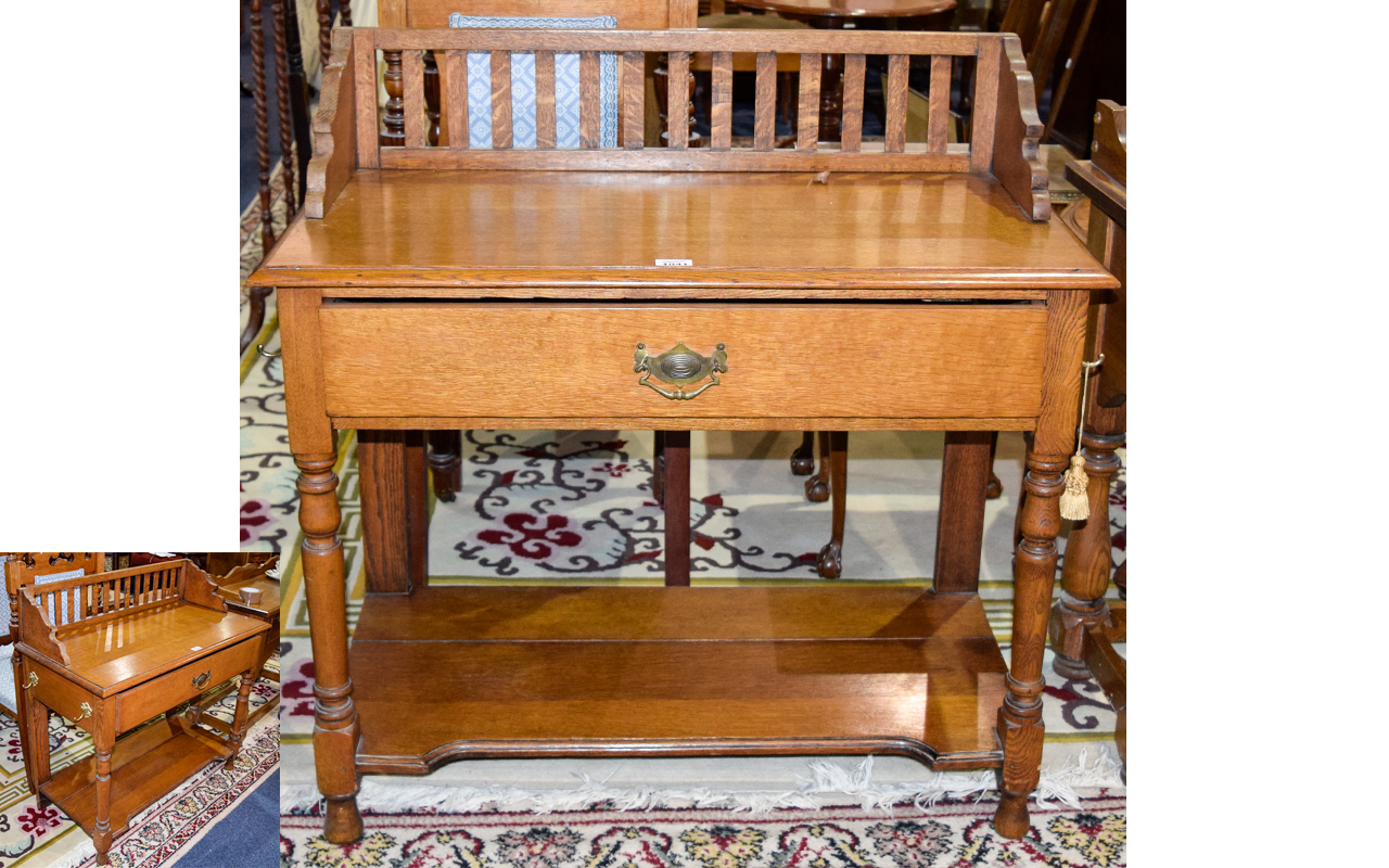 Oak Style Hall/Side Table, With Single Drawer And Shelf To Base.