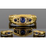 Victorian Period 15ct Gold 3 Stone Diamond and Sapphire Set Dress Ring. Hallmark Chester 1897.