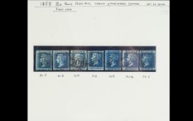 1858 2d Blue Set of Seven H.G. Plate Nos - Crown Water Marks, Reverse - Fine-Used.