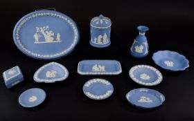 Collection of 11 Wedgwood Jasper Ware Ceramic Items including jar and cover, vase, trinket pot,