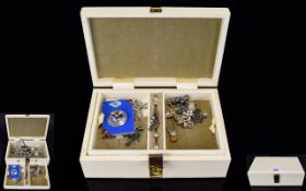 Cream Jewellery Box, Containing A Mixed lot Of Costume Jewellery To Include Earrings, Pendants,