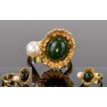 14ct Gold Jade and Pearl Set Ring,
