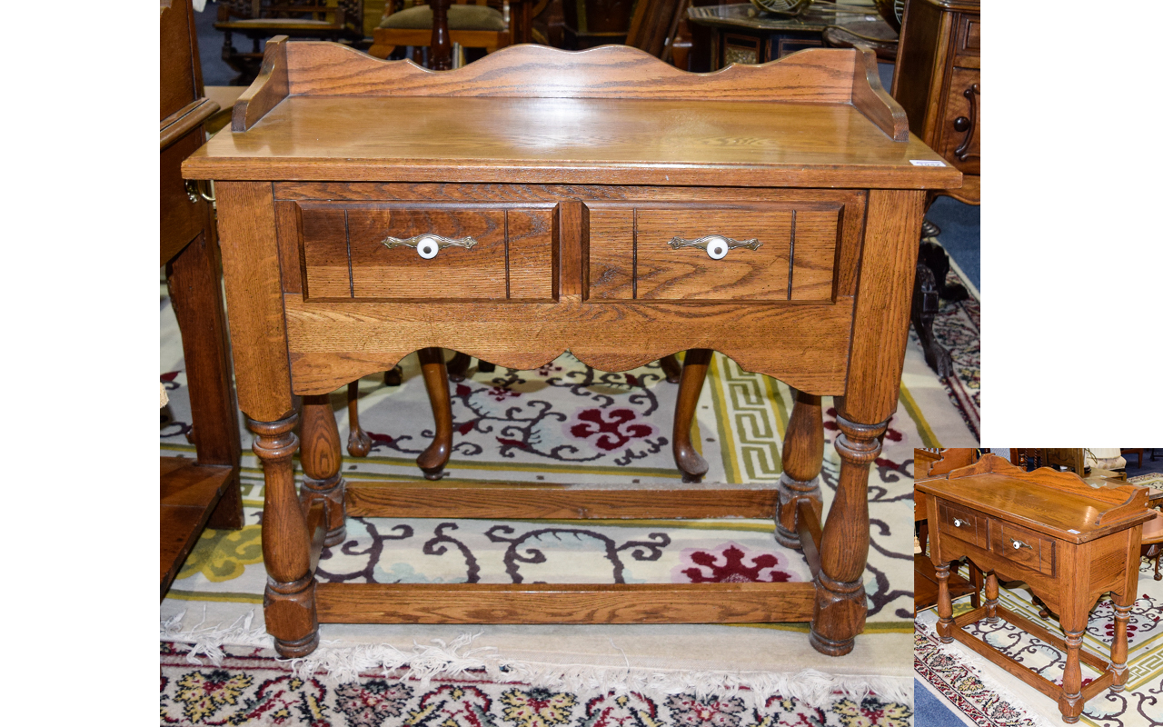 Oak Hall/Side Table, With Two Frieze Drawers, Turned Supports.