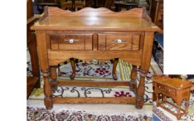 Oak Hall/Side Table, With Two Frieze Drawers, Turned Supports.