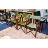 Set of Four Oak Folding Directors, Chairs from the early 20th century. Each marked 'Hayes' (HAXYES).