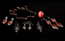 A Small Collection Of Silver And Stone Set Costume Jewellery Six items in total to include two