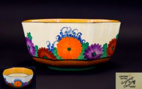 Clarice Cliff 1930's - Hand Painted Large Octagonal Shaped Footed Bowl ' Gayday ' Design. c.