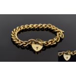 Antique 9ct Rose Gold Coloured Curb Bracelet with Attached 9ct Gold Fancy Heart Shaped Padlock and