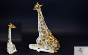 USSR - Lomonosov 1960's / 1970's - Large Porcelain Animal Figure Seated Giraffe.